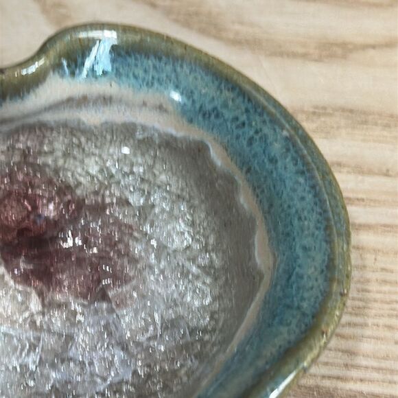 Stoneware Crackle Glass Pottery Catch All Vintage Trinket Jewelry Ring Dish - Picture 8 of 17